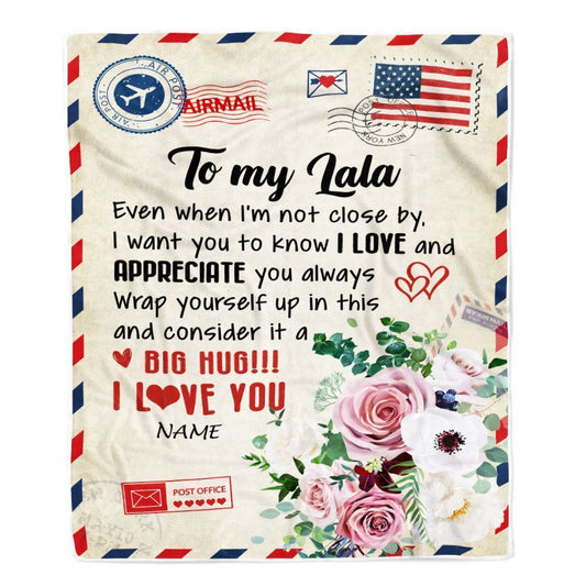 Personalized To My Lala Blanket From Grandkids Floral Air Mail Letter I Love You Blanket, Mother's Day Blanket, Presents For Her