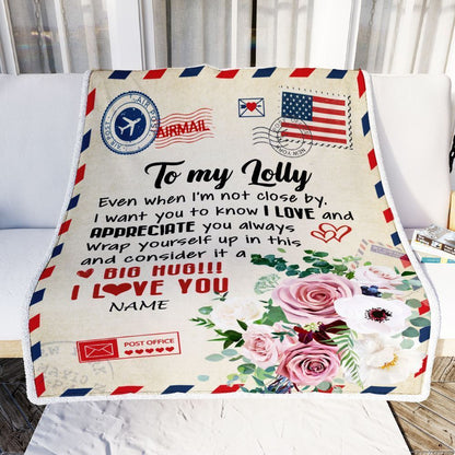 Personalized To My Lolly Blanket From Grandkids Floral Air Mail Letter I Love You Blanket, Mother's Day Blanket, Presents For Her
