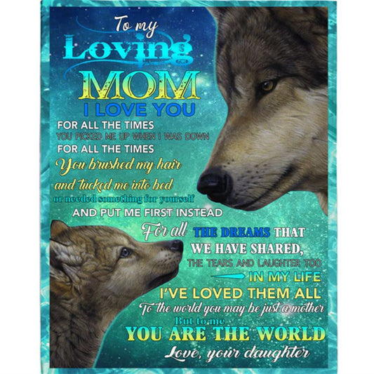Personalized To My Loving Mom I Love Mother For All The Times You Are The World Daughter's Gift Wolf Black Plush Blanket, Home Decor