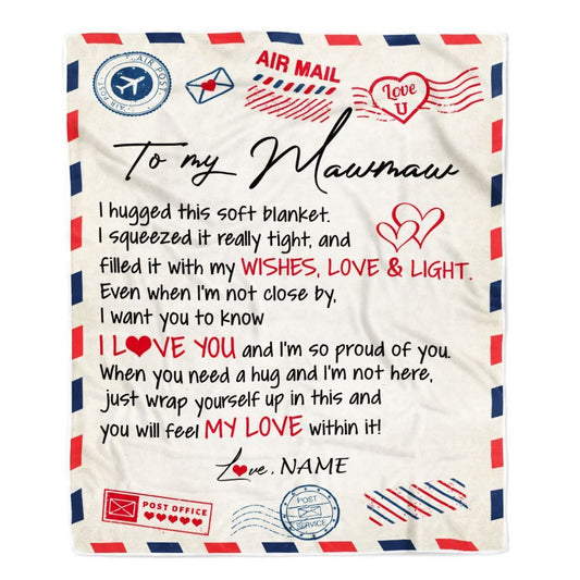 Personalized To My Mawmaw Blanket From Grandkids Grandson Air Mail Letter I Love You Blanket, Mother's Day Blanket, Presents For Her