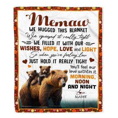 Personalized To My Memaw Blanket From Granddaughter Grandson Bear I Love You Blanket, Mother's Day Blanket, Presents For Her