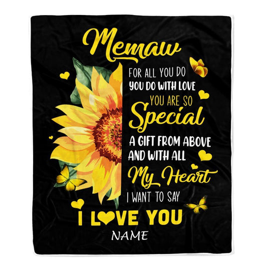 Personalized To My Memaw Blanket From Grandkids Granddaughter I Want To Say I Love You Sunfower Blanket, Mother's Day Blanket, Presents For Her
