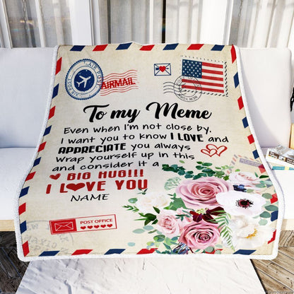 Personalized To My Meme Blanket From Grandkids Floral Air Mail Letter I Love You Blanket, Mother's Day Blanket, Presents For Her