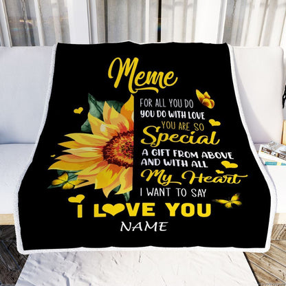 Personalized To My Meme Blanket From Grandkids Granddaughter I Want To Say I Love You Sunfower Blanket, Mother's Day Blanket, Presents For Her