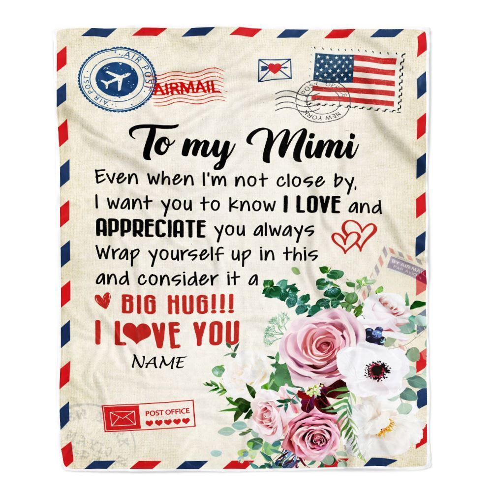 Personalized To My Mimi Blanket From Grandkids Floral Air Mail Letter I Love You Blanket, Mother's Day Blanket, Presents For Her