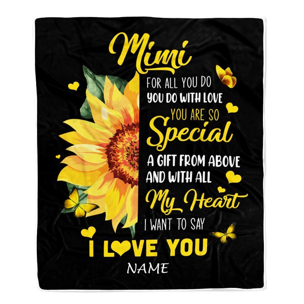 Personalized To My Mimi Blanket From Grandkids Granddaughter I Want To Say I Love You Sunfower Blanket, Mother's Day Blanket, Presents For Her