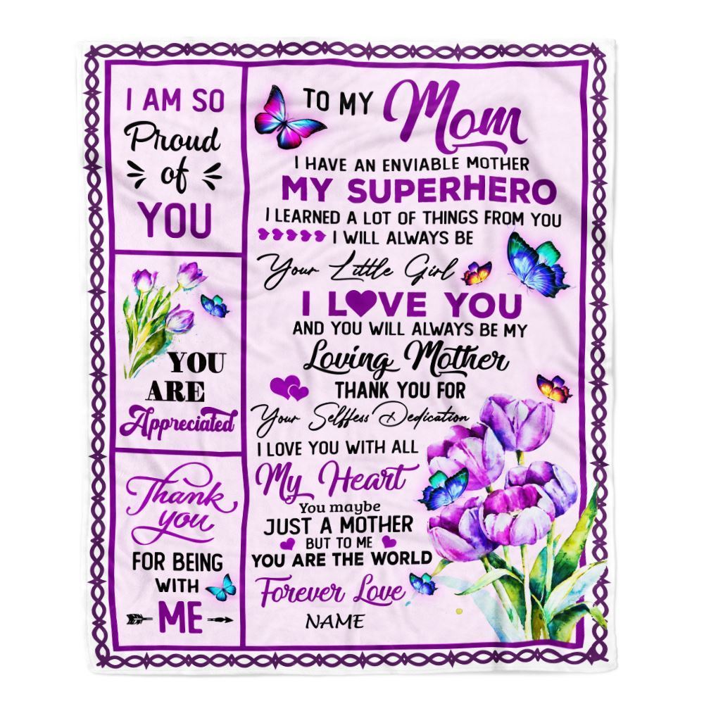 Personalized To My Mom Blanket From Daughter Floral Butterfly Thank You Loving Blanket, Mother's Day Blanket, Presents For Her