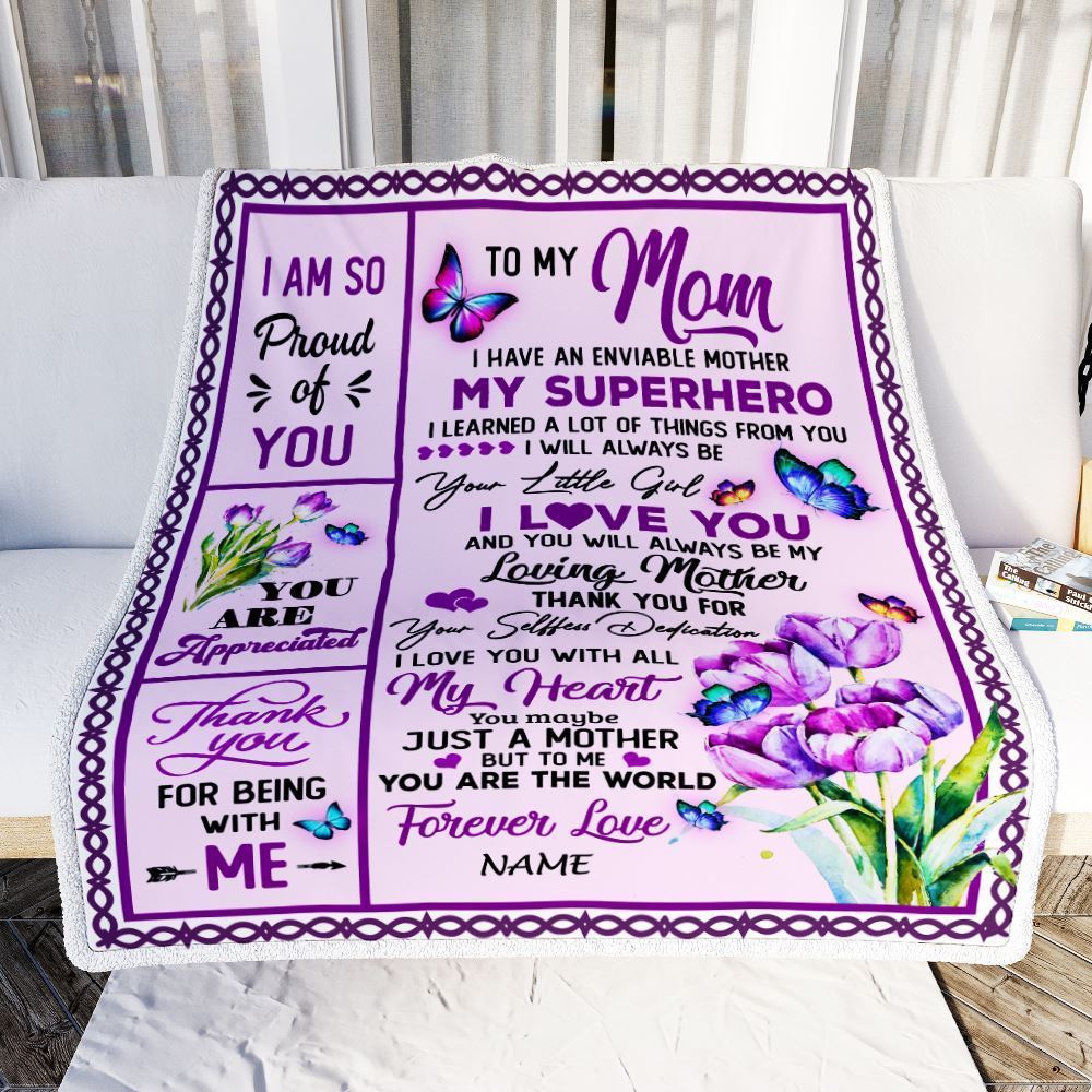 Personalized To My Mom Blanket From Daughter Floral Butterfly Thank You Loving Blanket, Mother's Day Blanket, Presents For Her