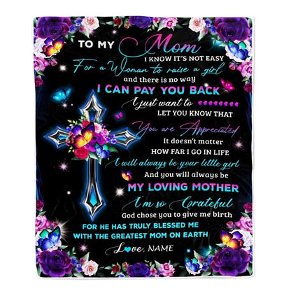 Personalized To My Mom Blanket From Daughter Letter Love You Cross Christian Blanket, Mother's Day Blanket, Presents For Her