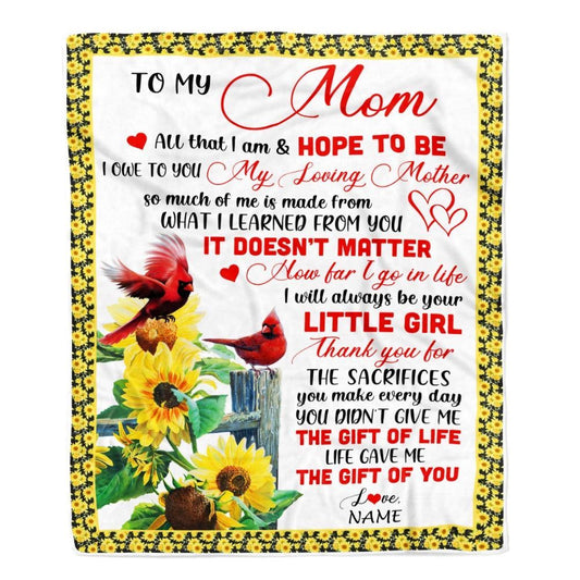 Personalized To My Mom Blanket From Daughter Little Girl Red Bird Cardinal Sunflower My Lovin Blanket, Mother's Day Blanket, Presents For Her