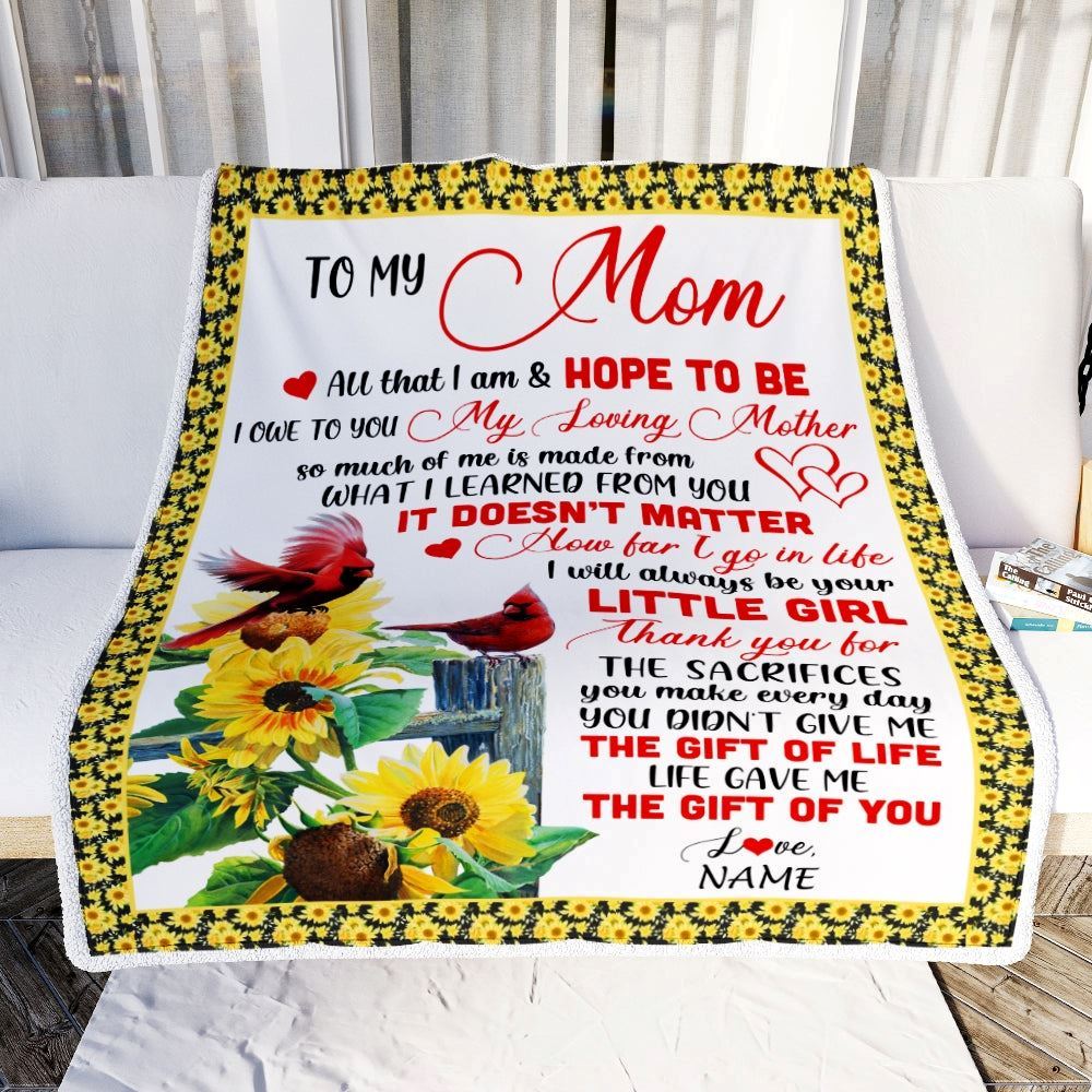 Personalized To My Mom Blanket From Daughter Little Girl Red Bird Cardinal Sunflower My Lovin Blanket, Mother's Day Blanket, Presents For Her
