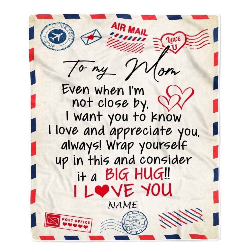 Personalized To My Mom Blanket From Daughter Son I Love You Hugs Air Mail Letter Blanket, Mother's Day Blanket, Presents For Her
