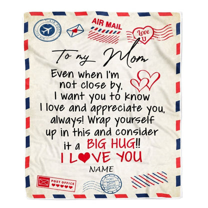 Personalized To My Mom Blanket From Daughter Son I Love You Hugs Air Mail Letter Blanket, Mother's Day Blanket, Presents For Her