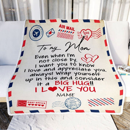 Personalized To My Mom Blanket From Daughter Son I Love You Hugs Air Mail Letter Blanket, Mother's Day Blanket, Presents For Her