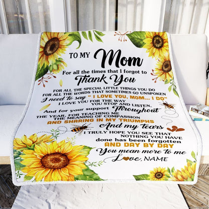 Personalized To My Mom Blanket From Daughter Son Sunflower Thank You I Love You Blanket, Mother's Day Blanket, Presents For Her