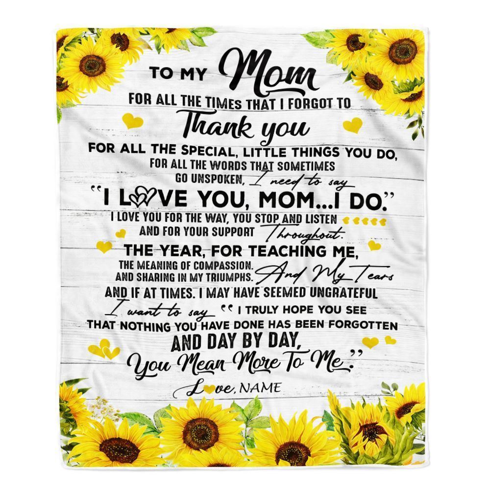 Personalized To My Mom Blanket From Daughter Son Thank You For All Wood Sunflower Blanket, Mother's Day Blanket, Presents For Her