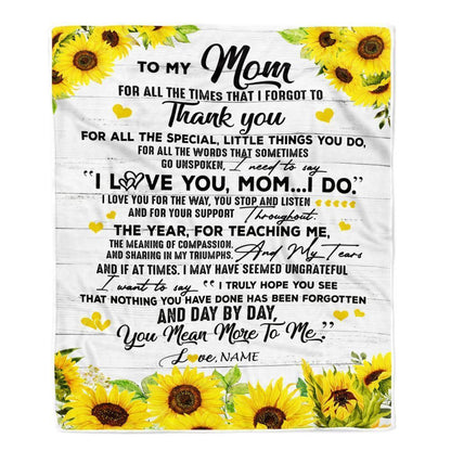 Personalized To My Mom Blanket From Daughter Son Thank You For All Wood Sunflower Blanket, Mother's Day Blanket, Presents For Her