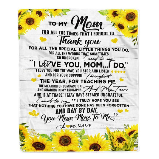 Personalized To My Mom Blanket From Daughter Son Thank You For All Wood Sunflower Blanket, Mother's Day Blanket, Presents For Her