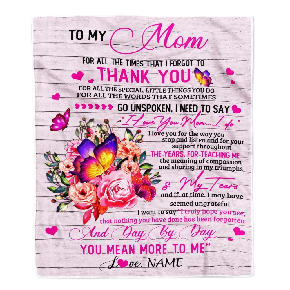 Personalized To My Mom Blanket From Daughter Son Wood Floral Butterfly Thank You I Love You Blanket, Mother's Day Blanket, Presents For Her