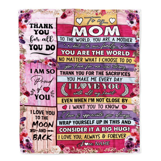 Personalized To My Mom Blanket From Daughter Son Wood Floral Thank You I Love You Mom Blanket, Mother's Day Blanket, Presents For Her