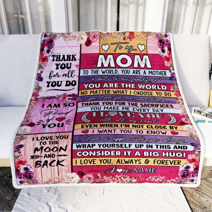 Personalized To My Mom Blanket From Daughter Son Wood Floral Thank You I Love You Mom Blanket, Mother's Day Blanket, Presents For Her