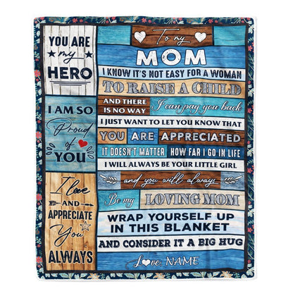 Personalized To My Mom Blanket From Daughter Son Wood It A Big Hug Be My Loving Blanket, Mother's Day Blanket, Presents For Her