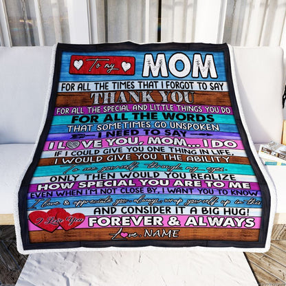 Personalized To My Mom Blanket From Daughter Son Wood Thank You I Love You Blanket, Mother's Day Blanket, Presents For Her