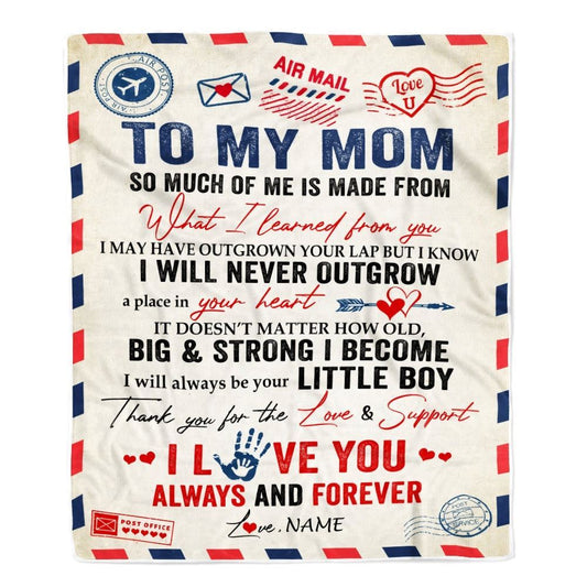 Personalized To My Mom Blanket From Son Air Mail Letter Mail I Love You Always Forever Mom Blanket, Mother's Day Blanket, Presents For Her