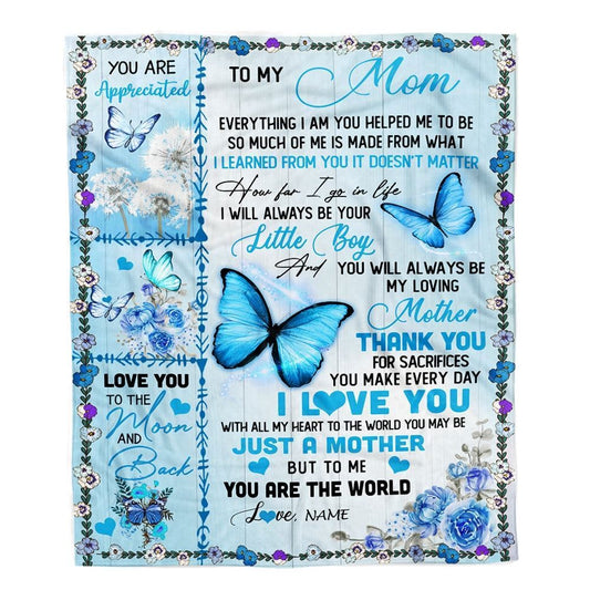 Personalized To My Mom Blanket From Son I Love You With All My Heart Butterfly Blanket, Mother's Day Blanket, Presents For Her