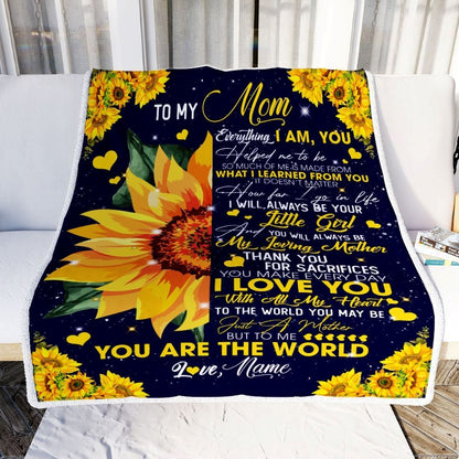 Personalized To My Mom Blanket from Daughter Everything I Am You Helped Me to Be Sunflower Blanket, Mother's Day Blanket, Presents For Her