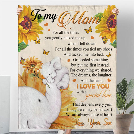 Personalized To My Mom Daughter Son Love You With Special Love Sunflower Elephant Mother's Day Gift From Sonize Blanket, Home Decor