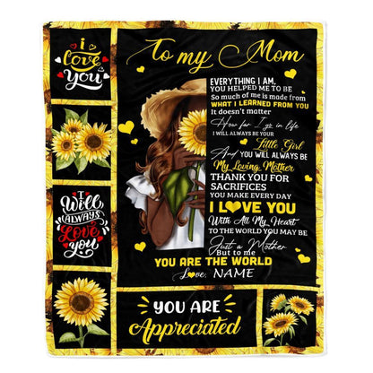 Personalized To My Mom Sunflower Blanket From Daughter Son Love Letter You Are The World Blanket, Mother's Day Blanket, Presents For Her