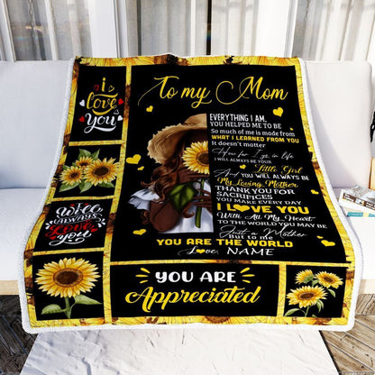 Personalized To My Mom Sunflower Blanket From Daughter Son Love Letter You Are The World Blanket, Mother's Day Blanket, Presents For Her