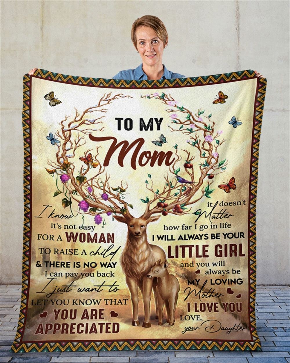 Personalized To My Mommy Blanket From Kids Raise A Child Deer Butterflies Florals Blanket, Mother's Day Blanket, Birthday Gift