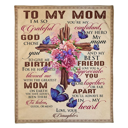 Personalized To My Mommy Blanket From Kids Vintage Christ Cross Grateful God Chose You Blanket, Mother's Day Blanket, Birthday Gift