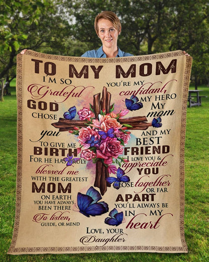 Personalized To My Mommy Blanket From Kids Vintage Christ Cross Grateful God Chose You Blanket, Mother's Day Blanket, Birthday Gift