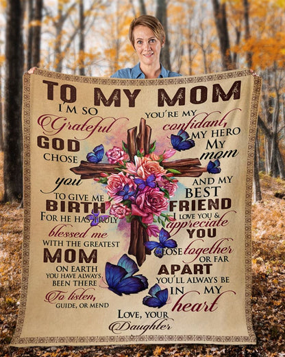 Personalized To My Mommy Blanket From Kids Vintage Christ Cross Grateful God Chose You Blanket, Mother's Day Blanket, Birthday Gift