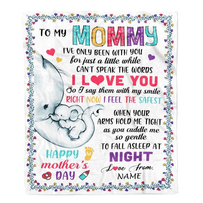 Personalized To My Mommy First Time Mom Elephant Happy Blanket, Mother's Day Blanket, Presents For Her
