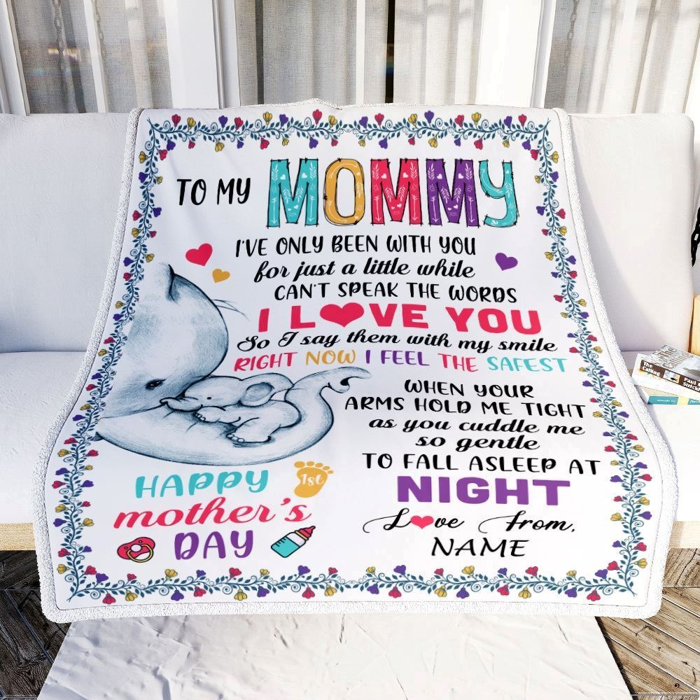 Personalized To My Mommy First Time Mom Elephant Happy Blanket, Mother's Day Blanket, Presents For Her