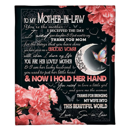 Personalized To My Mother-In-Law Blanket Beautiful Flower Butterflies And Moon Blanket, Mother's Day Blanket, Birthday Gift