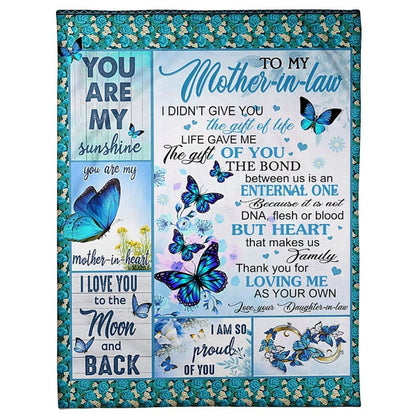 Personalized To My Mother-In-Law Blanket Butterflies Flower I Love You To The Moon Blanket, Mother's Day Blanket, Birthday Gift