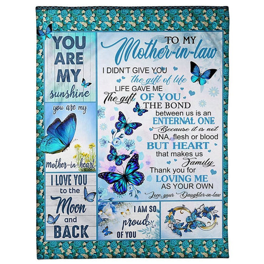 Personalized To My Mother-In-Law Blanket Butterflies Flower I Love You To The Moon Blanket, Mother's Day Blanket, Birthday Gift