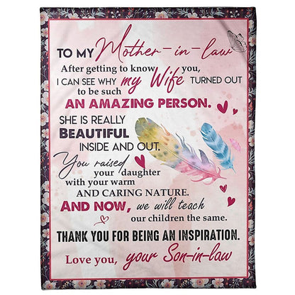 Personalized To My Mother-In-Law Blanket Feather After Getting To Know You Blanket, Mother's Day Blanket, Birthday Gift