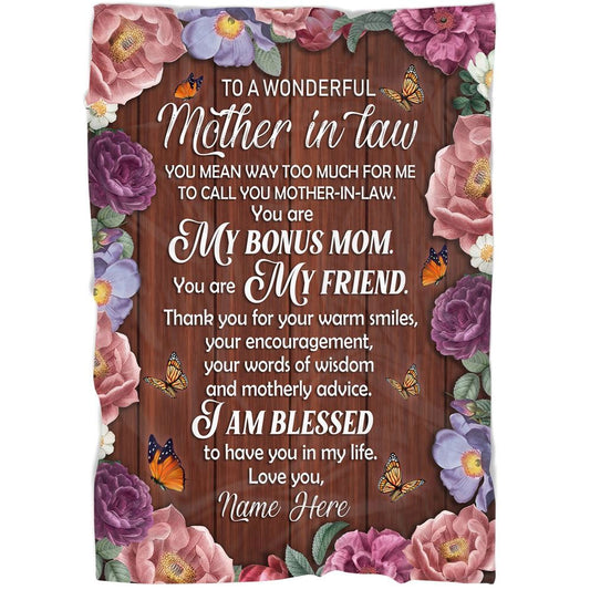 Personalized To My Mother-In-Law Blanket Flower Butterflies You Are My Friend Blanket, Mother's Day Blanket, Birthday Gift