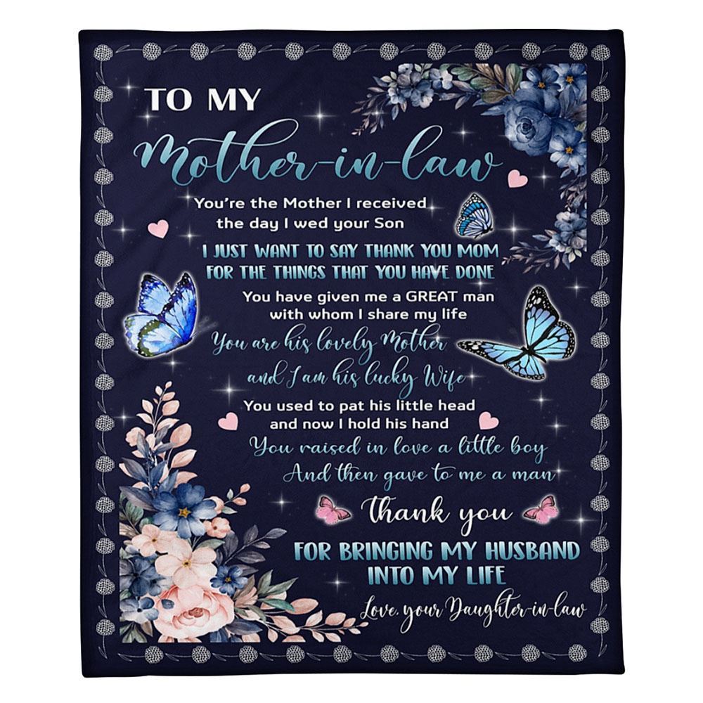 Personalized To My Mother-In-Law Blanket Flower Butterflies You're The Mother I Recieved Blanket, Mother's Day Blanket, Birthday Gift