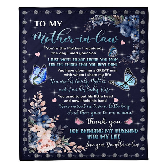 Personalized To My Mother-In-Law Blanket Flower Butterflies You're The Mother I Recieved Blanket, Mother's Day Blanket, Birthday Gift