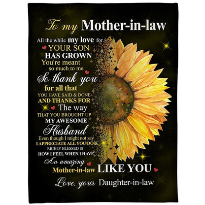 Personalized To My Mother-In-Law Blanket Haft Of Sunflower All The While My Love Blanket, Mother's Day Blanket, Birthday Gift