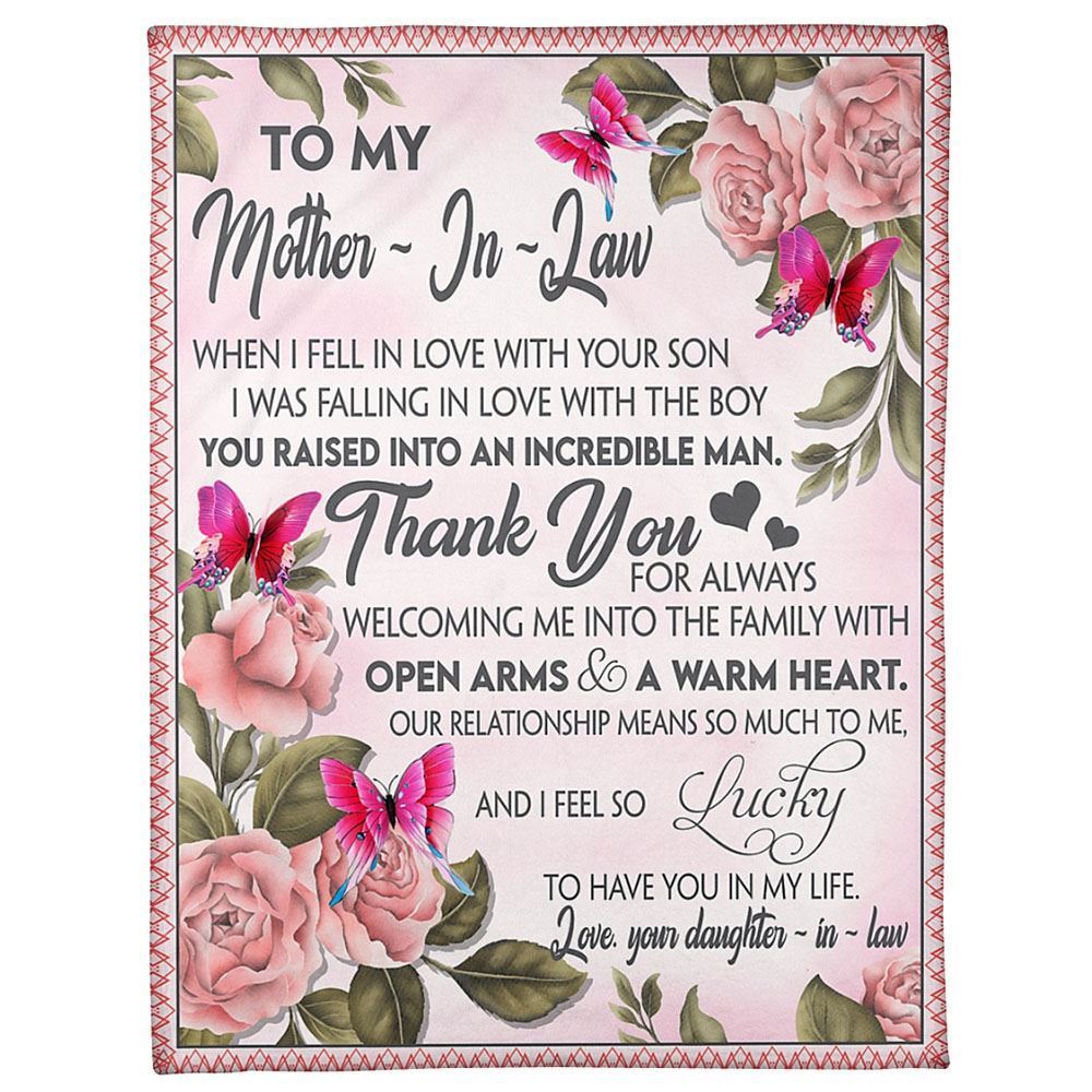 Personalized To My Mother-In-Law Blanket I Fell In Love With Your Son Flower Butterflies Blanket, Mother's Day Blanket, Birthday Gift