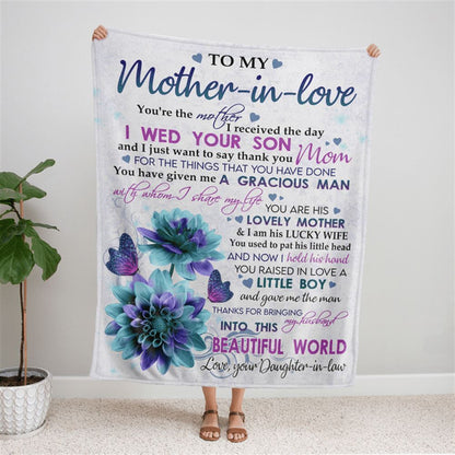 Personalized To My Mother-In-Law Blanket I Just Want To Say Thank You Flower Butterflies Blanket, Mother's Day Blanket, Birthday Gift