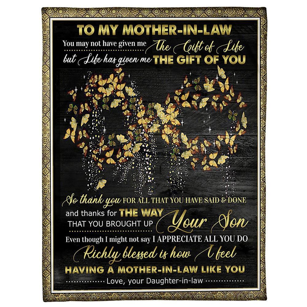 Personalized To My Mother-In-Law Blanket Infinity Symbol Vintage Butterflies Blanket, Mother's Day Blanket, Birthday Gift